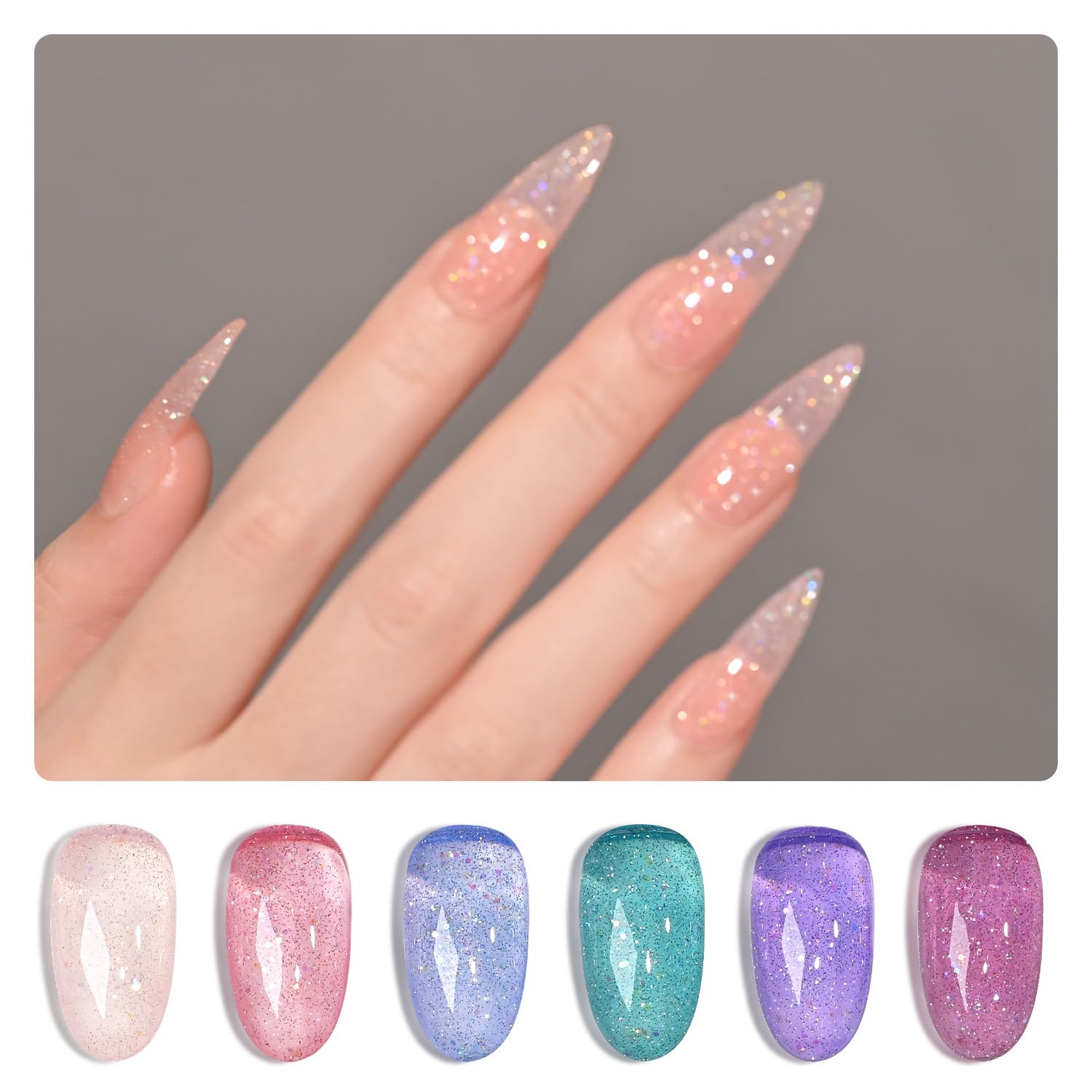 Amazon.com: GAOY Reflective Glitter Jelly Gel Nail Polish Set of 6